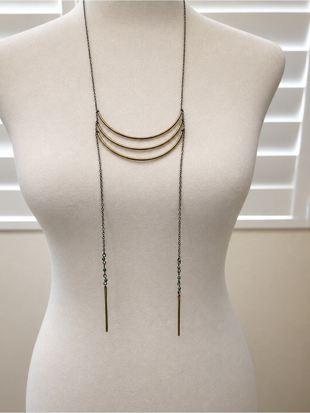 Gold and Black Long Layered Necklace - Women Jewelry